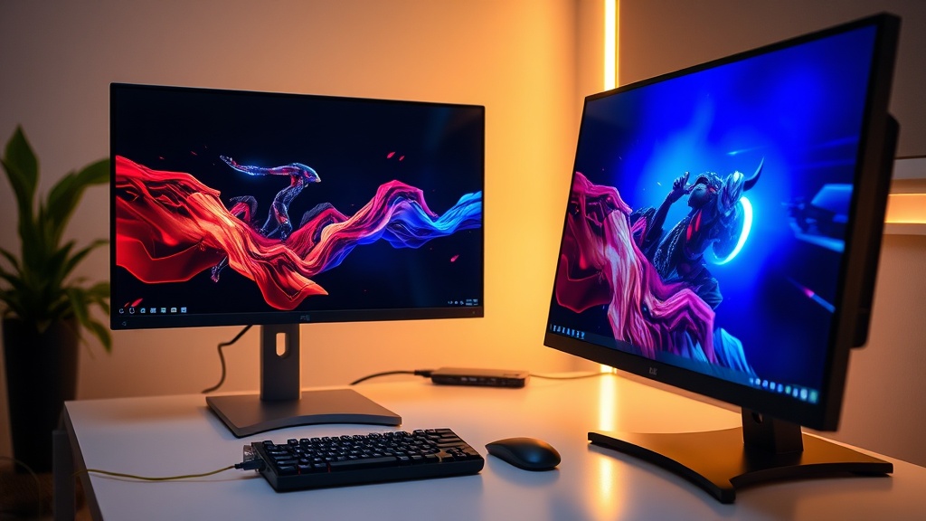 고성능 그래픽카드와 모니터가 연결된 게이밍 데스크탑 환경